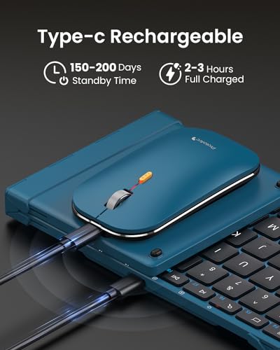 ProtoArc XKM01 Full-Size Foldable Keyboard Mouse Combo for Travel, Blue - color: Blue