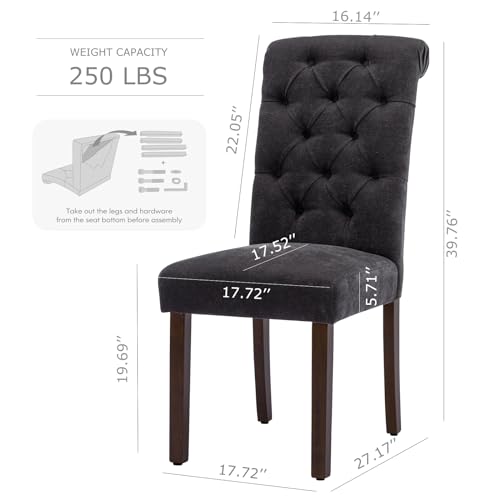 COLAMY Button Tufted Dining Chairs Set of 2, Accent Parsons Diner Upholstered Fabric Dining Room Stylish Kitchen Chairs with Solid Wood Legs and Padded Seat, Black - color: Black, size: set of 2