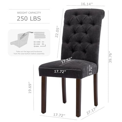 COLAMY Button Tufted Dining Chairs Set of 2, Accent Parsons Diner Upholstered Fabric Dining Room Stylish Kitchen Chairs with Solid Wood Legs and Padded Seat, Black - color: Black, size: set of 2