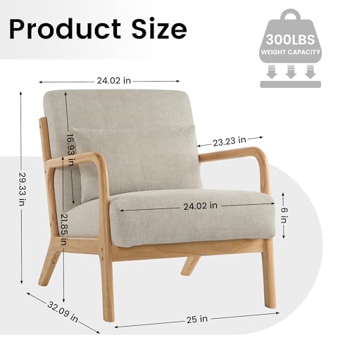 Mid Century Modern Accent Chair with Lumbar Pillow, Upholstered Chair for Living Room, Accent Chair with Solid Wood Frame Reading Chair Armchair for Bedroom Small Spaces, Grey, Set of 2 - color: Grey