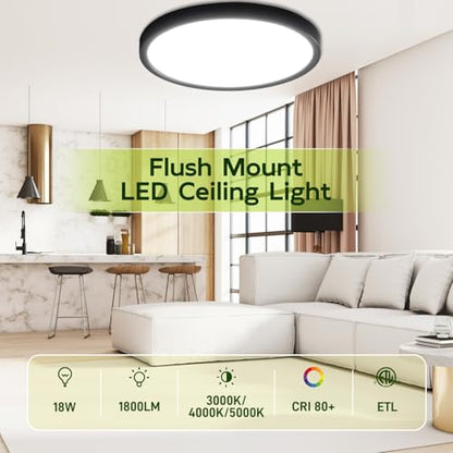 hykolity 9 Inch Selectable CCT LED Round Flat Panel Light,1800LM,2 Pack | 18W 3000K/4000K/5000K, Edge-Lit Flush Mount Ceiling Light Fixture for Kitchen, Bedroom, Laundry and Closet Room,Black - color: Black, size: 9 inch