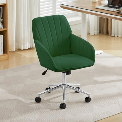 YITAI Velvet Office Desk Chair with Silver Foot Base, with Wheels,Modern Height Adjustable 360 Degree Swivel Upholstered Vanity Chairs with Arms for Living Room Bedroom,Green - color: Silver Green
