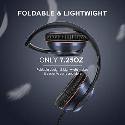 LORELEI X8 Over-Ear Wired Headphones with Microphone with 1.45m-Tangle-Free Nylon Line&3.5mm Plug,Lightweight Foldable & Portable Headphones for Smartphone,Tablet,Computer,Mp3/4(Dark Blue) - color: Dark Blue