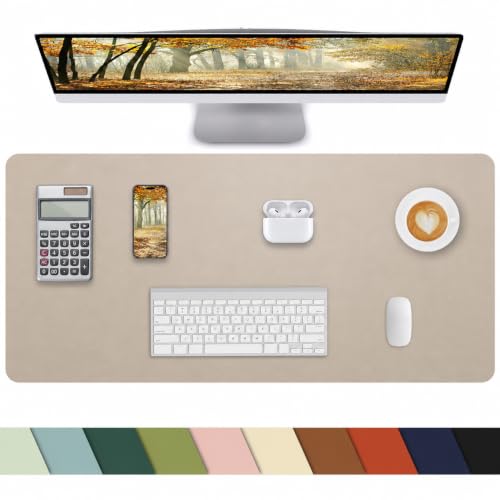PULeather Non-Slip Desk Mat, Large Mouse Pad & Laptop Desk Pad - Waterproof Writing Pad for Office & Home (Beige, 35.4" x 17") - color: Beige, size: 35.4" x 17"