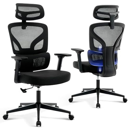 Ergonomic Office Chair Mesh – Adjustable Lumbar 3D Armrests High-Back Desk - color: Black-p