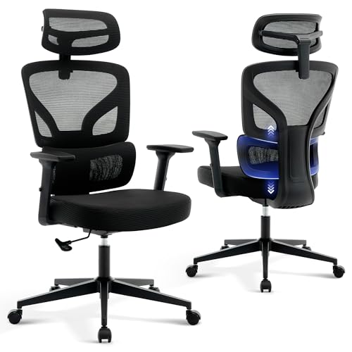 Ergonomic Office Chair Mesh – Adjustable Lumbar 3D Armrests High-Back Desk - color: Black-p