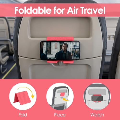 Flexible Silicone Aluminum Phone Holder Tablet Stand with Charging Port Design, Foldable Airplane Laptop/Phone Stand for Home Office Travel (Pink - with Suction) - color: Pink - with Suction