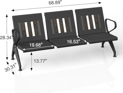 wonline 3-Seat Waiting Room Bench with Arms, Heavy Duty Steel Frame Guest Seating, Office Reception Chairs for Lobby Clinic Hospital Airport Bank Salon - size: 3 Seat