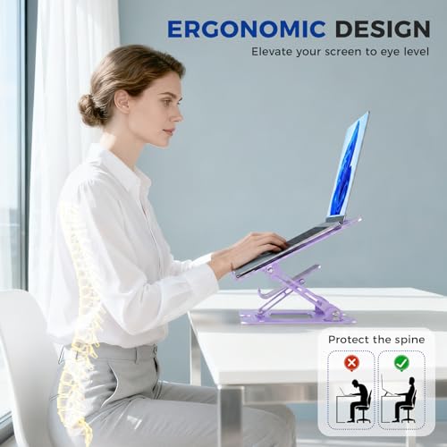 Ergonomic 2-in-1 Purple Laptop Phone Stand for Desk, Adjustable Riser, Sturdy and Portable, Fits All Laptops and Phone (Purple) - color: Purple