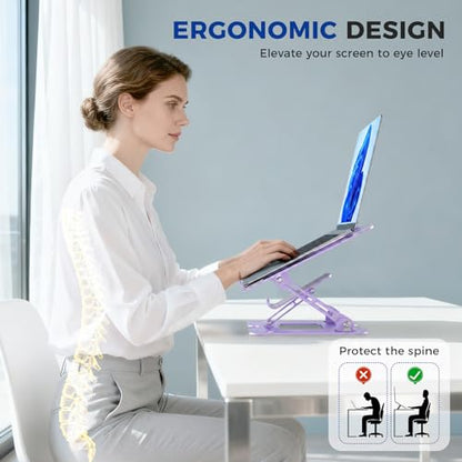 Ergonomic 2-in-1 Purple Laptop Phone Stand for Desk, Adjustable Riser, Sturdy and Portable, Fits All Laptops and Phone (Purple) - color: Purple