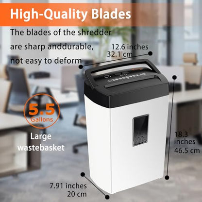 Bonsaii Heavy-Duty Shredder, Up to 12 Sheets, P-4 high Security, Credit Cards, Mail, & Staples, 5.5-Gallon bin with a Transparent Window, Suitable for Heavy-Duty use in Home Offices, White & Black - color: Black and White, size: 12-Sheet | 5 min