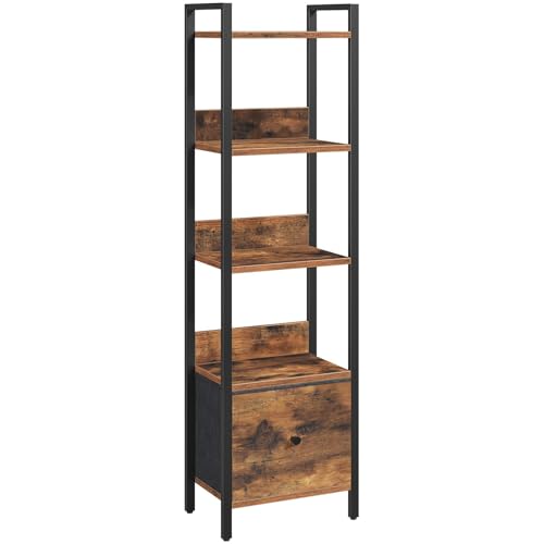 MAHANCRIS Bookshelf, 5-Tier Bookcase with Drawer, Small Book Shelf for Small Space, Storage Shelf Organizer, for Living Room, Bedroom, Study, Kitchen, Rustic Brown and Black BKHR55101 - color: Rustic Brown, size: 5 Tier