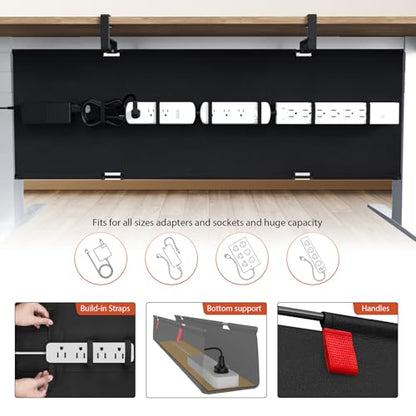 Univivi No Drill Under Desk Cable Management Tray, 48 inch Cable Management - color: Black, size: 48"L x 5.5"W