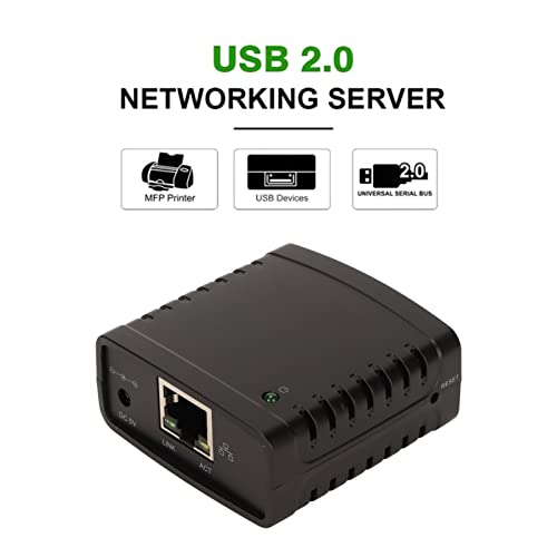 GOWENIC USB Printer Server, Printer Network Sharer, TCP/IP LPR Print Server, Wireless Extender Sharer, 10/100Mbps RJ45 LAN 1 Port USB Ethernet Extension Adapter, 100-240V(#3)