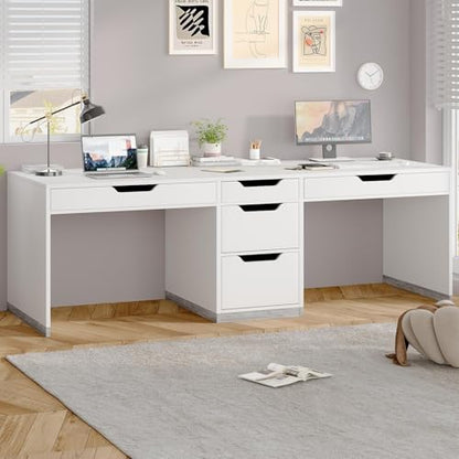 MaverickFurni 78" Two Person Desk with 5 Drawer, Long Desk with File Drawer | Double Desk for 2 People, 2 Person Desk Writing Table for Home Office, Long Computer Desk with Storage, White - color: Farmhouse White