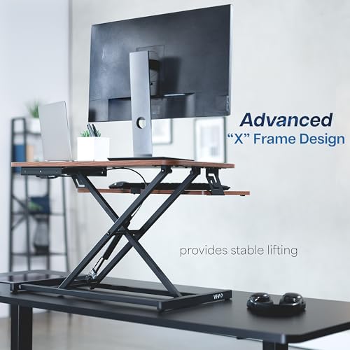 VIVO 32 in Standing Desk Riser, Height Adjustable Workstation - color: Dark Walnut, size: 32"