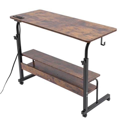 3-Tier Standing Desk Adjustable Height,Standing Computer Table with Power Outlets,Lockable Mobile Standing Desk with 2 Side Hooks,Stand Up Desk Laptop Table on Wheels (40*16*26.4-35.4 in)
