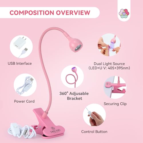 SAVILAND Gooseneck U V Light for Nails Flash Cure Gel Lamp with Desk Clip | 10s fast curing, LED UV dual light, Salon grade, Manicure use, Gel nail polish & nail tips curing tool, Pink - color: Pink