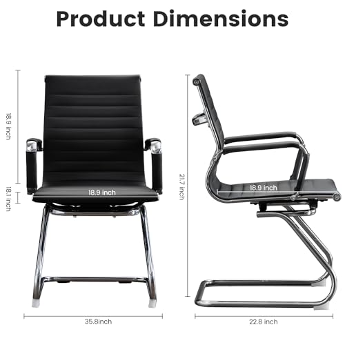 Office Guest Reception Chair Set of 2, Conference Room Chairs Waiting Room Chairs 2 Pack, Modern Leather Office Desk Chair No Wheels.（Black） - color: Black, size: 2 Pack