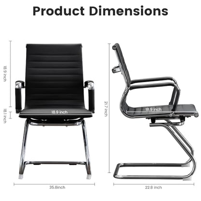 Office Guest Reception Chair Set of 2, Conference Room Chairs Waiting Room Chairs 2 Pack, Modern Leather Office Desk Chair No Wheels.（Matte Black） - color: Matte Black, size: 2 Pack
