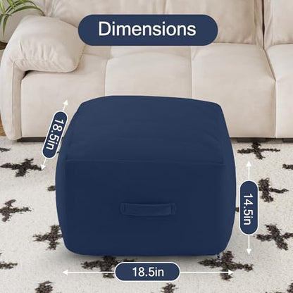 MeMoreCool Square Stuffed Pouf Ottoman Foot Rest, Floor Pouf Foot Stool with Foam Chunk Filling, Soft Stuffed Ottoman Footrest for Living Room, Navy - color: Striped Navy