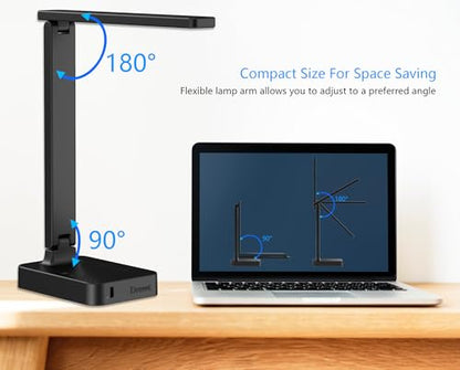 Drevet LED Desk Lamp for College Dorm Room, Desk Light with 1 USB Charging Port 2 AC Power Outlet, 3 Lighting Modes, 3 Level Brightness Touch Lamp, Eye-Caring Home Office Foldable Table Lamp - color: Black Classic 1USB/2AC