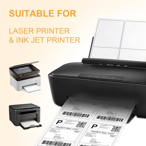 [500 Sheets 2000 Labels] 4-UP 4''x5'' Shipping Labels for Laser & Inkjet Printers, Shipping Mailing Labels, 4 Pcs Per Page Shipping Labels - color: A4-4up-500sheets-2000 Labels