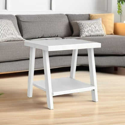 Roundhill Furniture Athens Contemporary Wood Shelf End Table, White - color: White