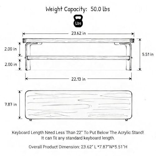 2-Tier Monitor Stand Riser, Keyboard Storage, Wood-Look, Acrylic Sides