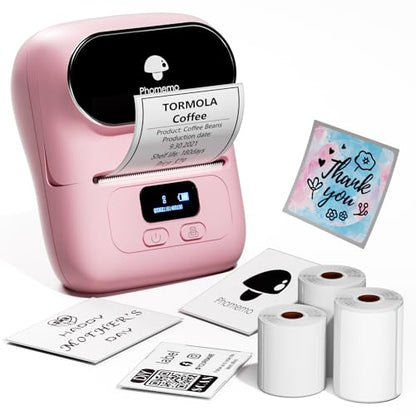 Phomemo M110 Label Maker with 3 Tapes, Bluetooth Portable Thermal Printer - color: Pink