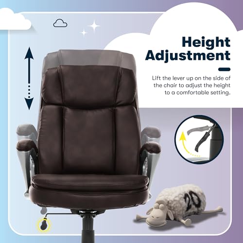 Serta Ergonomic Big and Tall Executive Office Chair Lumbar Support, Leather | Fairbanks, Gaming Chair with Headrest, 350lb Capacity, Padded Arms, Semi-Plush Seat Cushion, Adjustable Height & Tilt, Brown - color: Brown, size: 350 lbs