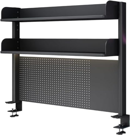 Clamp On Desk Organizer Shelf, Desk Extender Pegboard Workstation,Computer Desk Accessories for Office, Privacy Panel for Gaming Desk,Clamp-on 23.6/31.5/39.3in Desktop Shelving System, Black (Size :