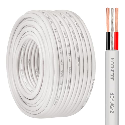 MOOKEERF 18 AWG 2 Conductor Stranded Shielded Plenum Cable 100FT 18/2 Shielded Wire White CL3P Jacket for Security/Alarm/Access Control/Sound-18AWG 2 Conductors Wire - size: 100FT, style: 18/2