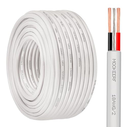 MOOKEERF 18 AWG 2 Conductor Stranded Shielded Plenum Cable 100FT 18/2 Shielded Wire White CL3P Jacket for Security/Alarm/Access Control/Sound-18AWG 2 Conductors Wire - size: 100FT, style: 18/2