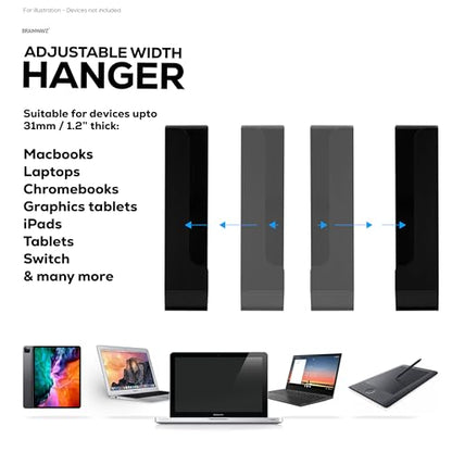 BRAINWAVZ Laptop Holder for Side of Desk, 1.2" / 31mm, Adjustable Length, Ideal for Macbooks, Surface, Keyboards, Switch, Tablets & More, Easy to Install, Screw On Desk - color: Black Desk Edge Mount