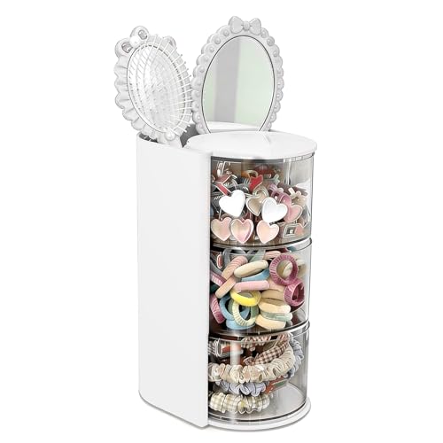 Hair Accessories Organizer With Hairbrush Holder, 3-Layer Clear Rotatable Hair Caddy And Brush Holder For Vanity, Holds Brushes, Ties, Bows, Clips & Jewelry Hair Tool Organizer Box(White) - color: White