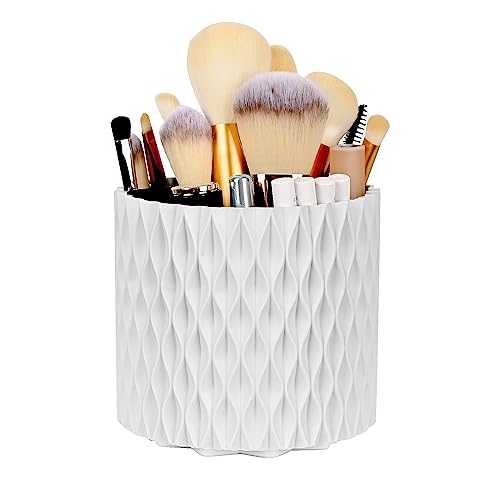WAFJAMF 360 Rotating Makeup Brush Holder 5 Slot Storage Organizer White | Spinning cosmetic container cup with dividers for vanity, desk, dresser, bathroom countertop, lipstick, pen & art supplies. - color: White, size: Classic Style