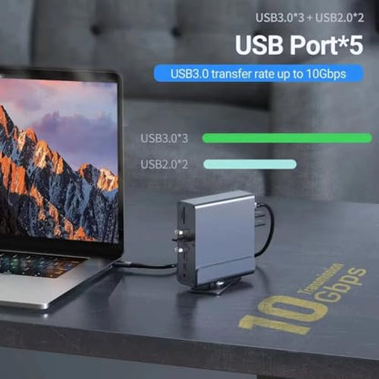 Docking Station for HP Omen 17 16 15 15t Transcend 14 16 MAX 16 Victus 15 16 Gaming Laptop,15-in-1 USB C with 360 ° Rotating Base, 2 * 4K HDMI and 1*DP, 10Gbps USB Port Transfer, RJ45, Audio, SD/TF