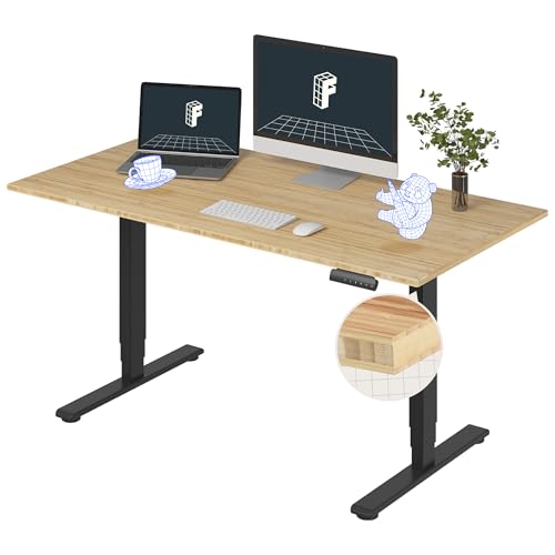 FlexiSpot E6 Bamboo 3-Stage Dual Motor 60 x 30 Electric Standing Desk Sit Stand Up Desk, Holds 220 lbs, Adjustable Height w/ Memory Presets, Solid Bamboo Desktop & Black Frame, Ships in 2 Boxes - color: Black Frame+top, size: 60"x30" Bamboo Whole-piece