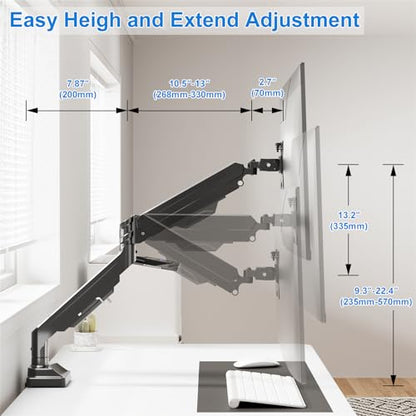Single Monitor Mount for Max 43" Ultrawide Computer Screens | Hold up 2.2-33lbs Premium Monitor Arm Full Motion Gas Spring Heavy Duty Desk Mount Adjustable VESA Mount 75x75/100x100mm - style: Max 43"