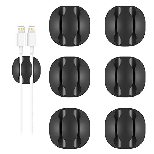 Shintop 6pcs Black Double Cable Clips for Organizing Desk Phone Charger | Self-Adhesive Cord Holder, Desk Cable Management for Nightstand Cord, Easy Cable Access, Less Slipping, Residue-Free - color: Black, size: Large