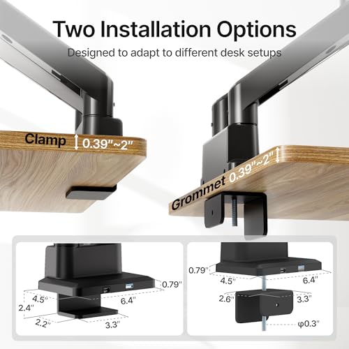 monTEK Dual Monitor Mount with USB Monitor Arms for 17 to 35 Inch Screen | Adjustable Heavy Duty Monitor Desk Mount for 2 Monitors, Holds 35 Lbs, with Cable Management, VESA 75/100mm - style: with USB