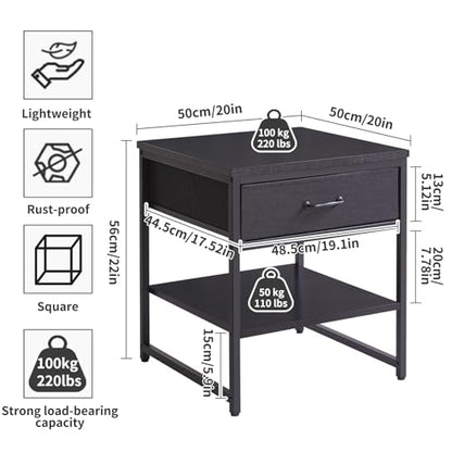 Aibiju Adjustable Side Table with Drawers, Refrigerator Table,Square Coffee Table, Large Printer Stand, End Table Black YD-TM156B - color: Black, style: With Drawers
