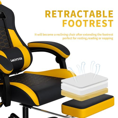 Gaming Chair with Massage,Ergonomic PC Gaming Chair with Footrest Comfortable Headrest and Lumbar Support,High Back Game Chair PVC Leather,300LBS (BlackYellow) - color: Blackyellow