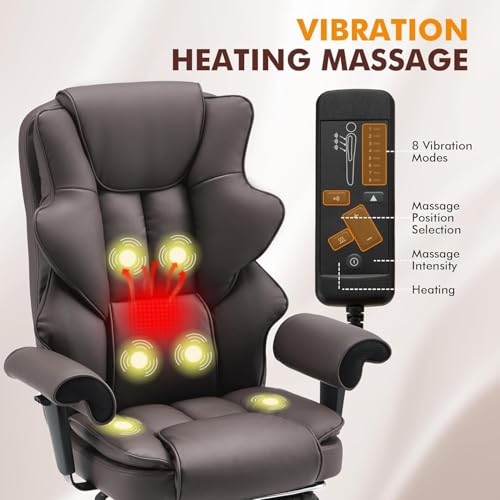 HOMREST Heated Massage Executive Office Chair with Foot Rest,Brown - color: Brown