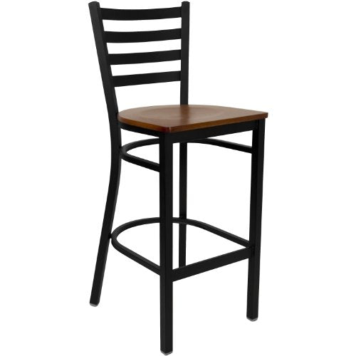 Flash Furniture HERCULES Series Black Ladder Back Metal Restaurant Barstool - Cherry Wood Seat - color: Cherry Wood Seat/Black Metal Frame, size: Set of 1