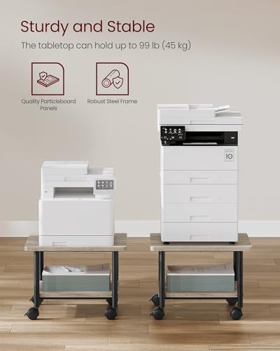 VASAGLE 2-Tier Printer Stand with Locking Wheels, Under Desk Printer Table - color: Heather Greige + Black, size: 2 Tiers/Compact