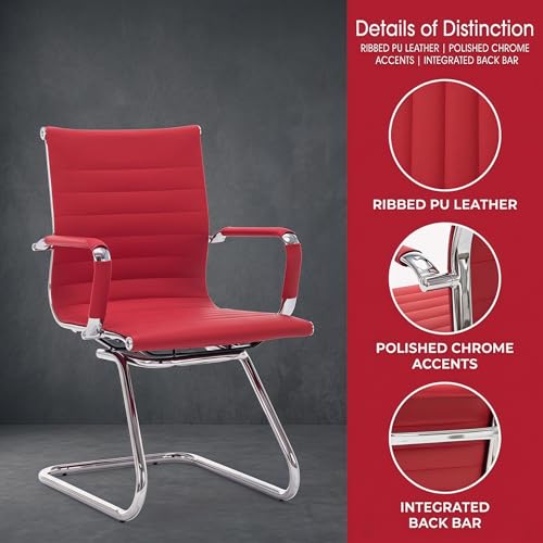 HNY 6-Pack PU Leather Office Guest Chairs - color: Burgundy, size: 6 PCS