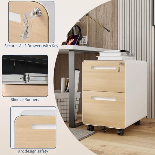 Garvee Mobile File Cabinet with Lock, 2 Drawer File Cabinet with Lock | 2 Drawer Under Desk Metal Rolling Filing Cabinets for Home Office Legal/Letter File Folders, Fully Assembled - color: Wood