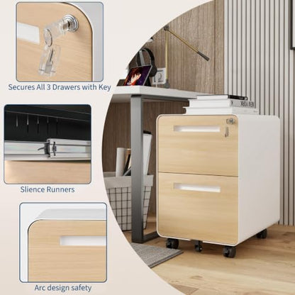 Garvee Mobile File Cabinet with Lock, 2 Drawer File Cabinet with Lock | 2 Drawer Under Desk Metal Rolling Filing Cabinets for Home Office Legal/Letter File Folders, Fully Assembled - color: Wood